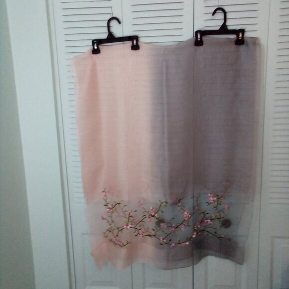 DUSTY PINK GREY OMBRE 40% SILK 60% WOOL LONG SHEER EMBROIDERED JAPANESE BLOSSOMS - Picture 6 of 10